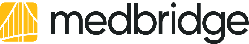 Medbridge logo with bold black text and a yellow bridge design on the left.